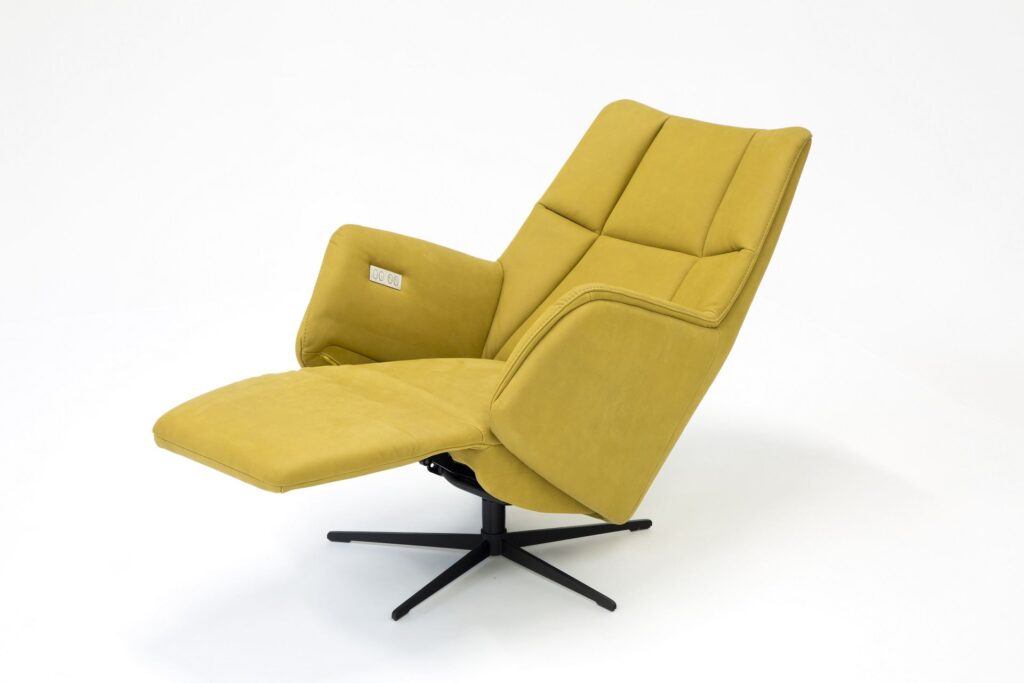 nowoczesny fotel Farne, skórzany fotel, żółty fotel